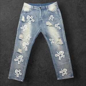 GUAPI POWDER BLUE LOGOS STACKED DENIM SIZE 40